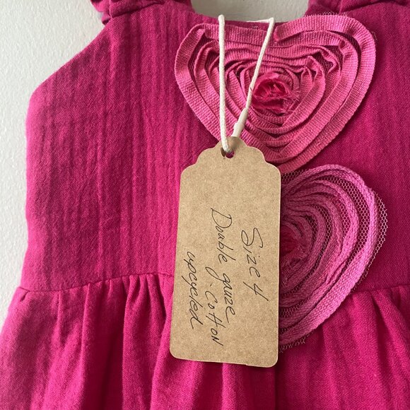 Handmade Children's Pink Upcycled Double Gauze Cotton Elastic Straps Dress - Picture 4 of 12